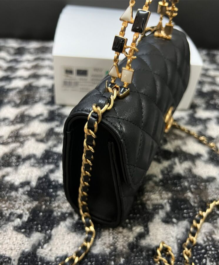 Cha.nel Flap Phone Holder, Luxury Phone Case, Lambskin Phone Holder, Cha.nel AP2946, Black Phone Holder