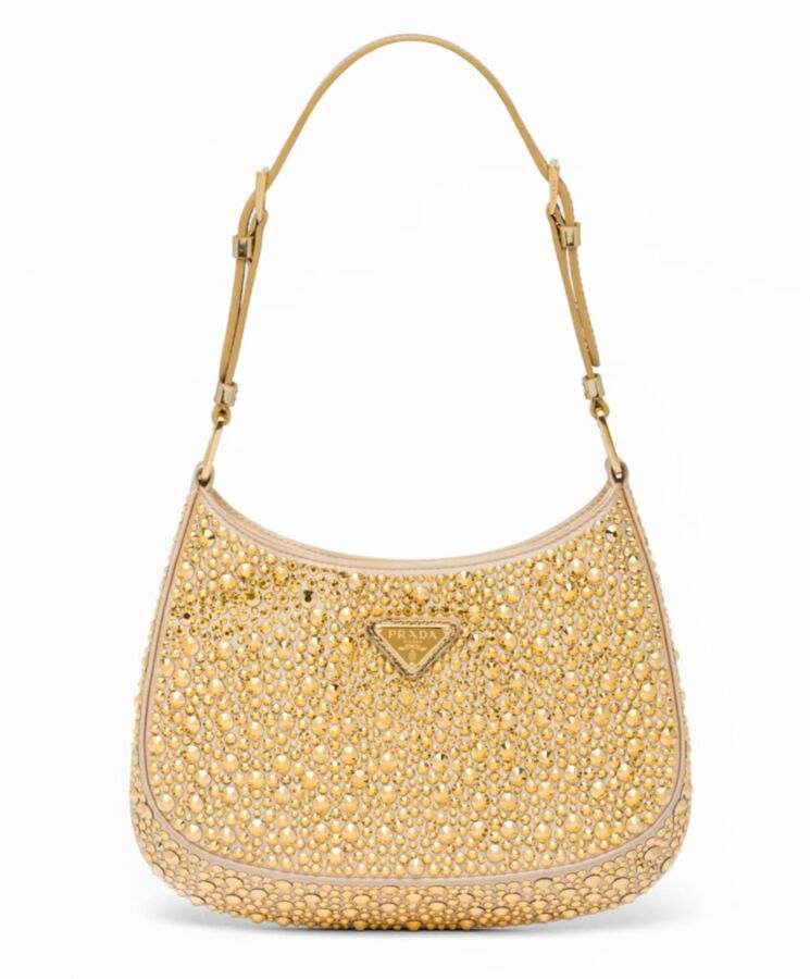 Pra.-da Cleo Satin Bag With Crystals 1BC169 Golden