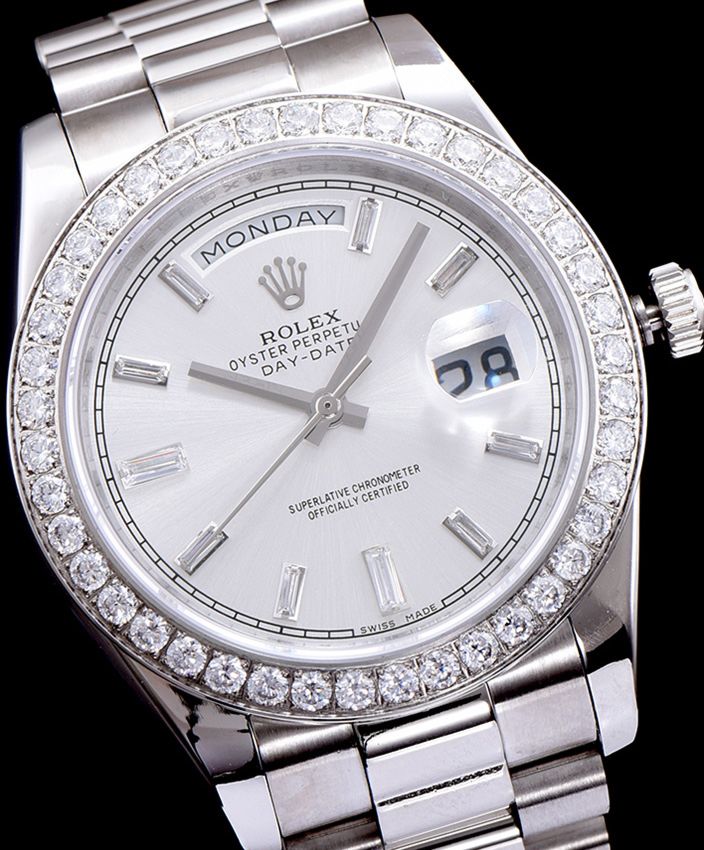 Ro.le.x Stainless Steel President Watch With Diamond White