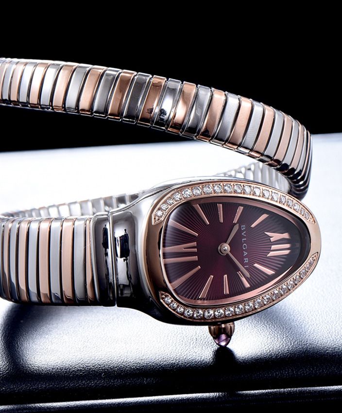 Bvl.gar 18-carat pink-gold and steel watch Henna