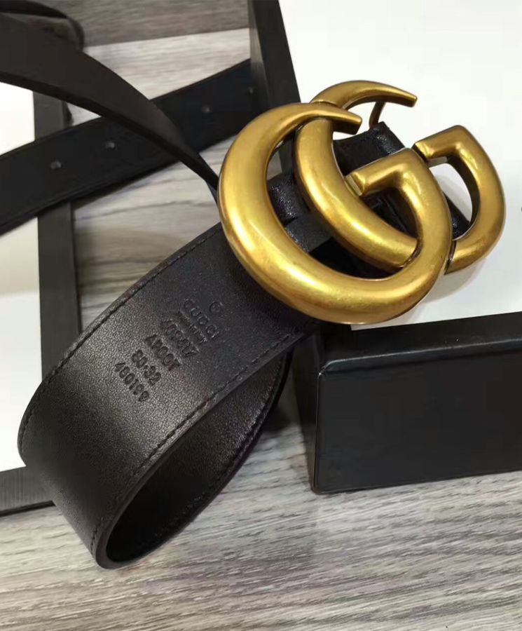 G.U.C.C Leather belt with double G buckle for man Black