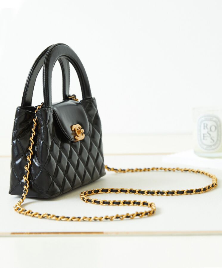 Cha.nel Mini Shopping Bag, AS4416 Black, Shiny Aged Calfskin, Gold-Tone Metal, Luxury Handbag