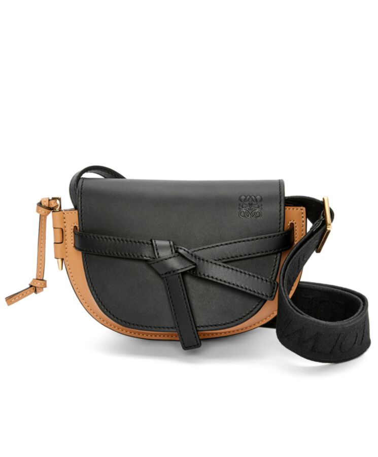 Loe.we Mini Gate Dual Bag In Soft Calfskin And Jacquard Black