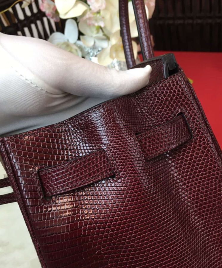 Her..mes Birkin 30 Rouge Exotic Lizard Bag