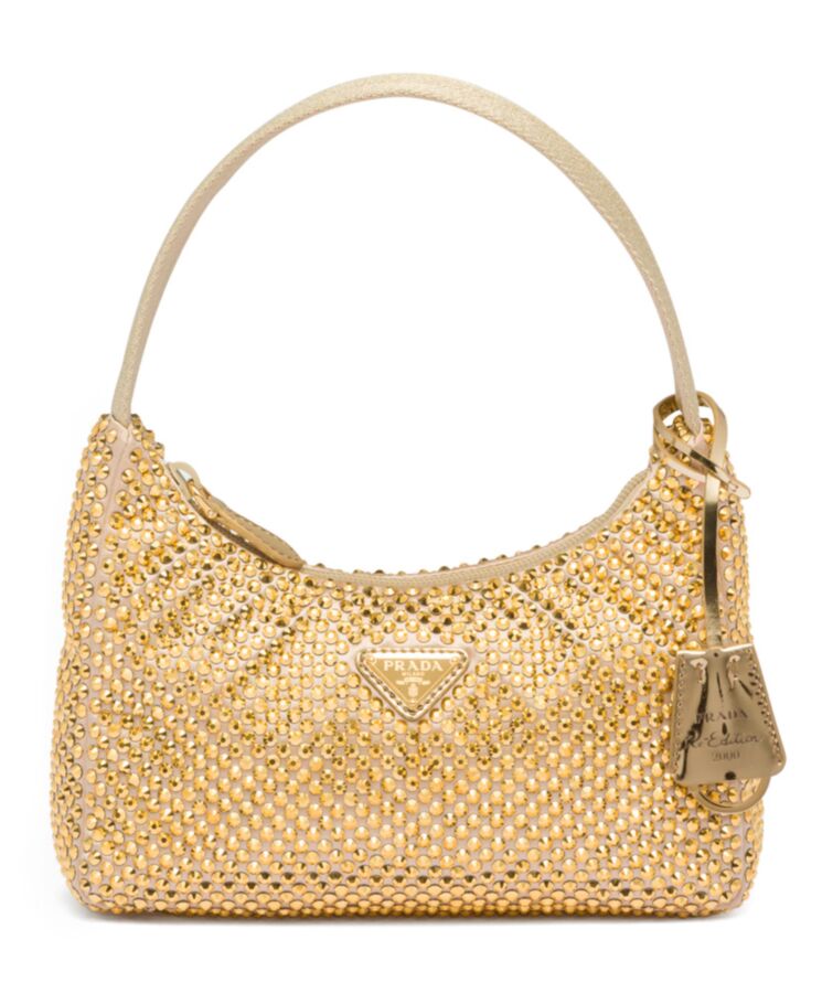 Pra.-da Satin Mini-bag With Crystals 1BC515 Golden