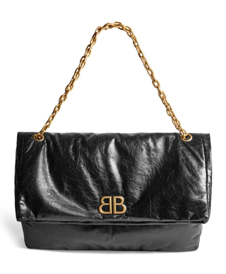 Balen.ciaga Monaco Large Chain Bag Black