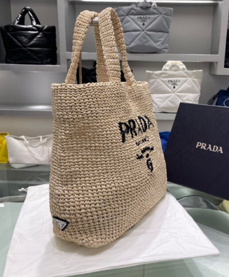 Pra.-da Raffia Tote, Pra.-da Tote Bag, Summer Accessory, Natural Raffia Bag, Pra.-da Bag