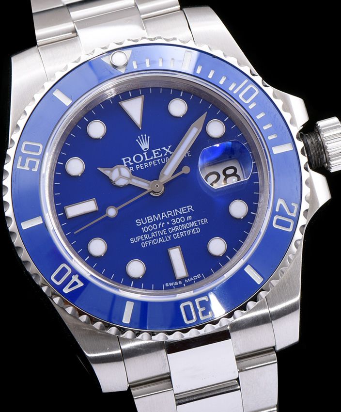 Ro.le.x Stainless Steel Submariner, Luxury Watch, Stainless Steel Watch, Blue Submariner