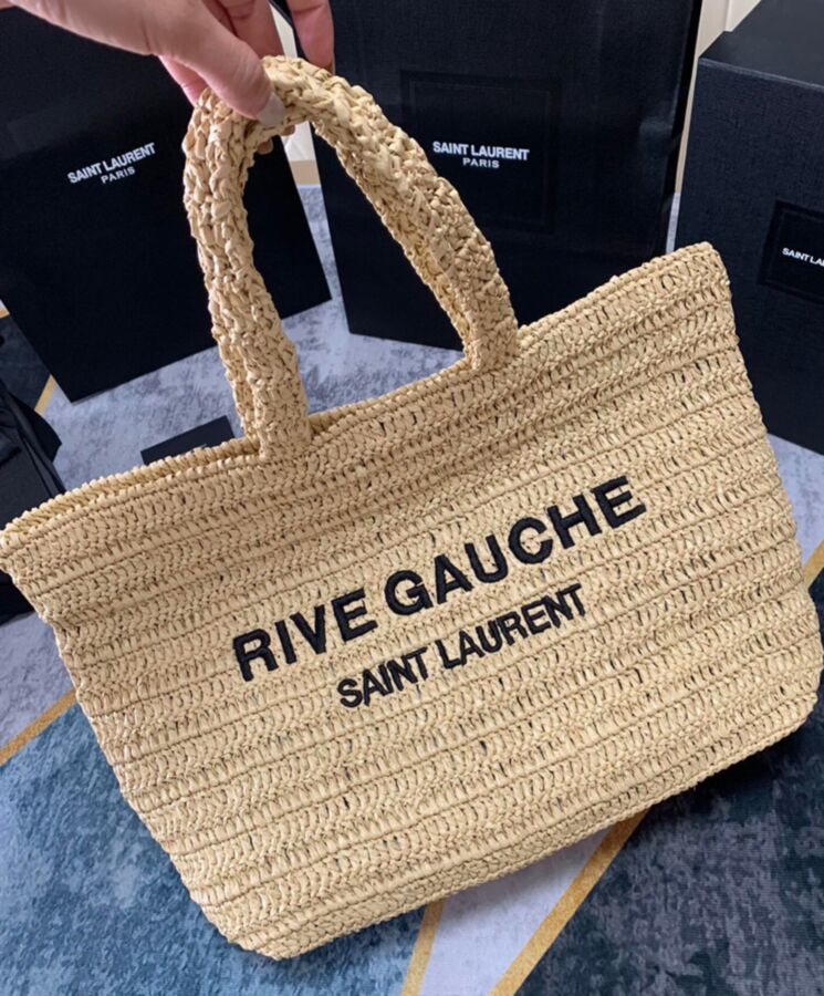 Saint.Lau.rent Rive Gauche Supple Tote Bag In Raffia Crochet Apricot