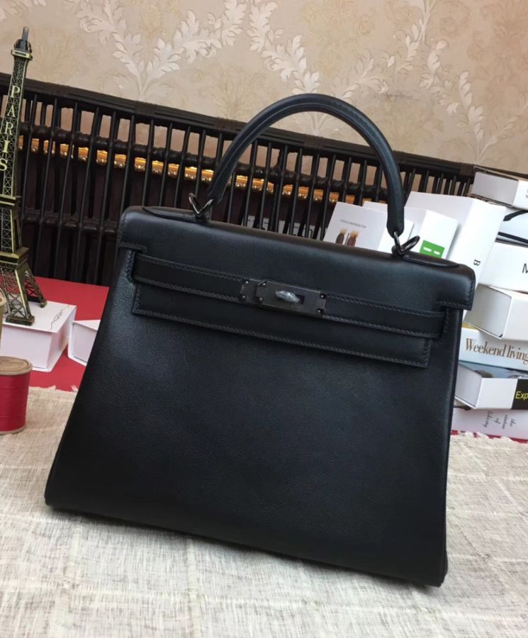 Her..mes Kelly Bag 28 Swift Leather Black