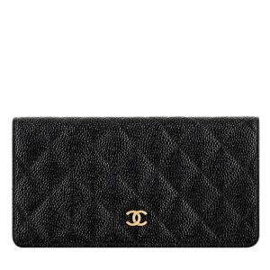 Cha.nel Quilted Bi-fold Wallet, Luxury Leather Wallets, Cha.nel Caviar Black Wallet