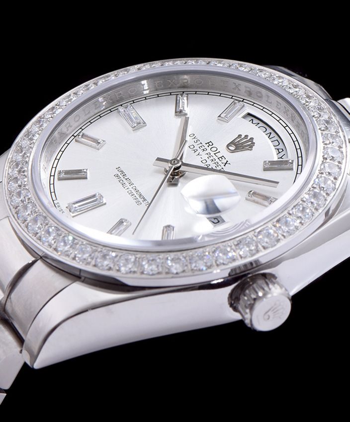 Ro.le.x Stainless Steel President Watch With Diamond White