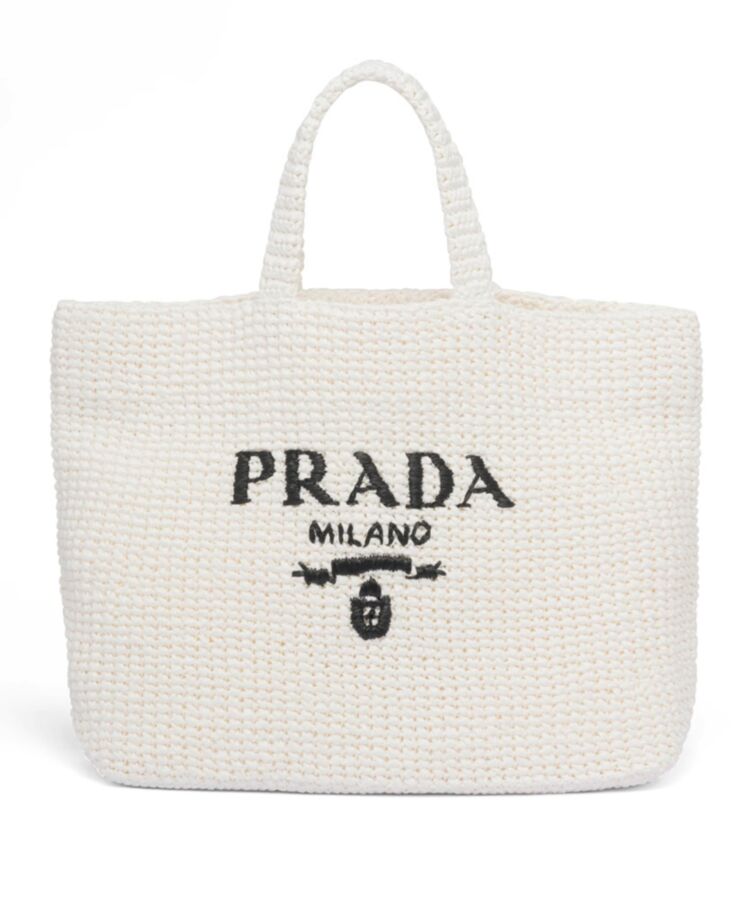 Pra.-da Crochet Tote Bag 1BG392 Cream