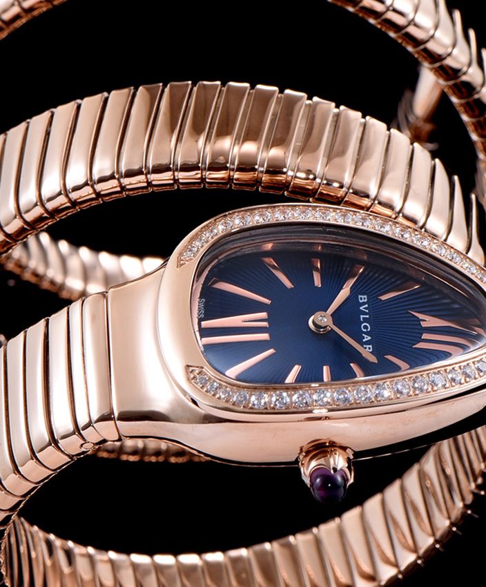 Bvl.gar Rose-gold Stainless Steel Diamond Watch Blue