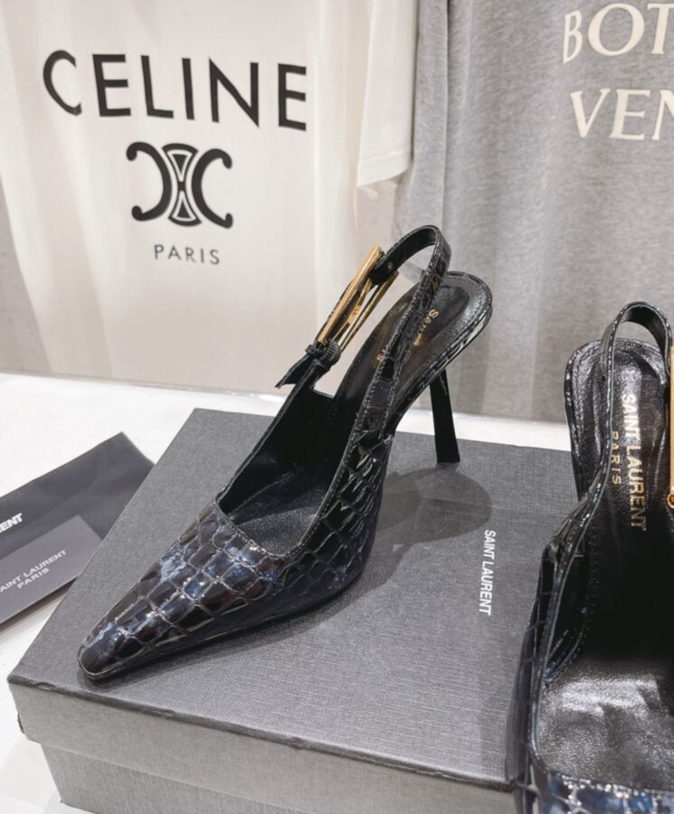 Saint.Lau.rent Women’s Lee Slingback Pumps In Crocodile-Embossed Leather Black