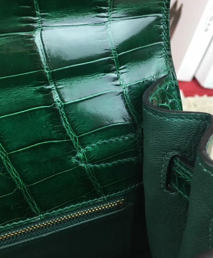 Her..mes Kelly Bag 32 Crocodile leather Green