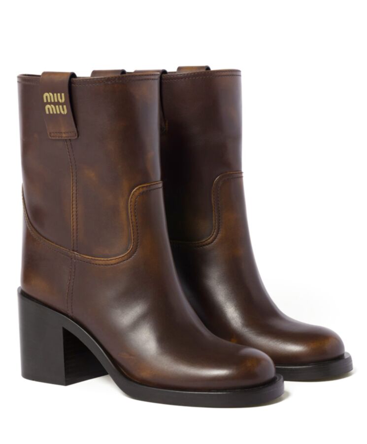 Miu*miu Women’s Fume Leather Booties