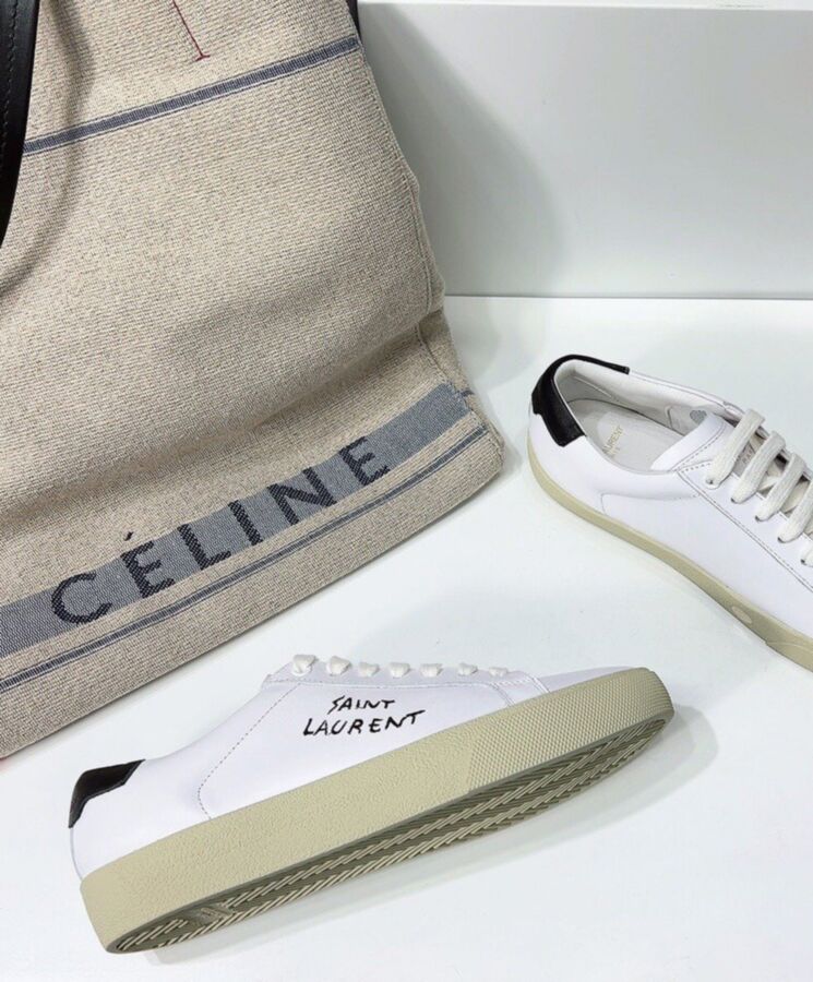 Saint.Lau.rent Unisex, Court Classic SL/06, Embroidered Sneakers, White Leather Sneakers