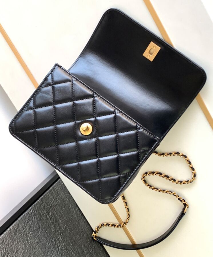 Cha.nel Mini Flap Bag With Top Handle AS3886 Black