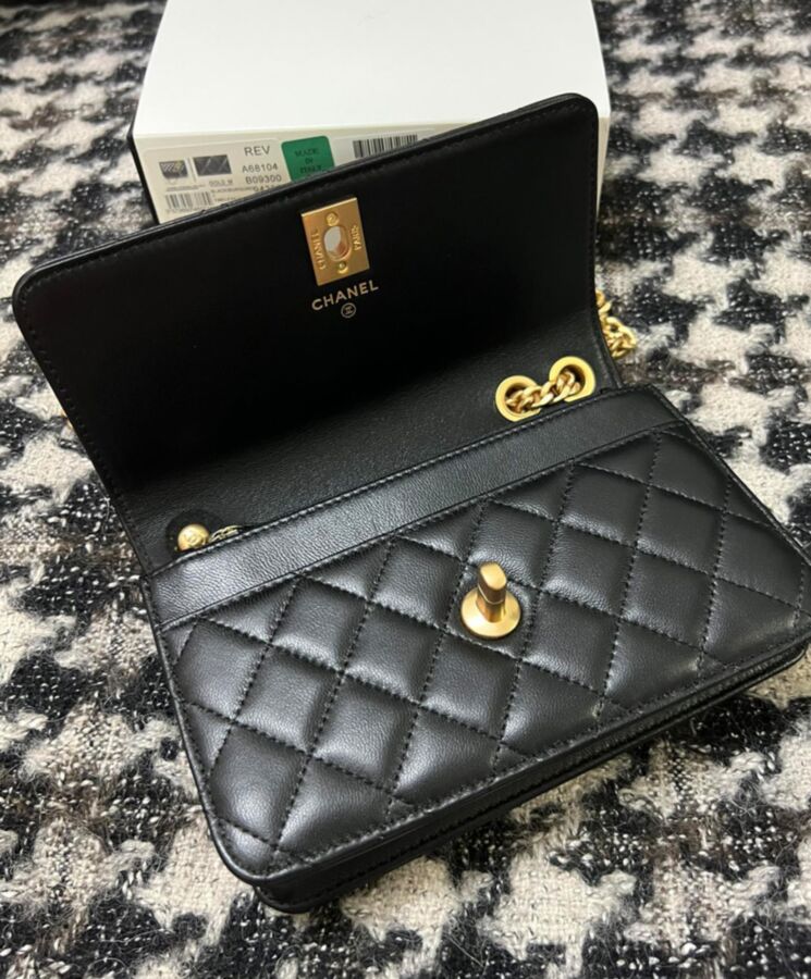 Cha.nel Wallet On Chain AP3043, Black Cha.nel Wallet, Luxury Leather Wallet