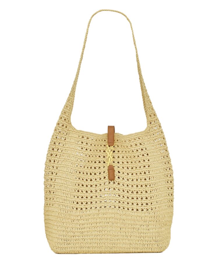 Saint.Lau.rent Hobo Raffia Bag In Crochet And Smooth Leather Apricot