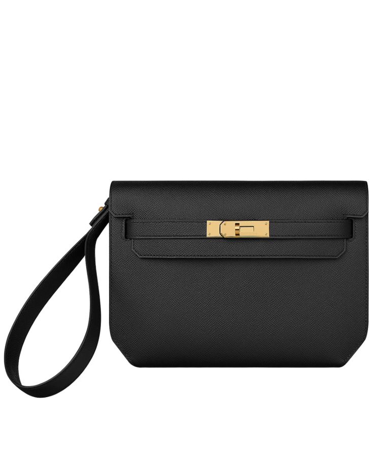 Her..mes Kelly Depeches 25 Pouch Black