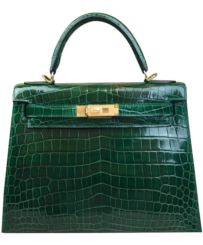 Her..mes Kelly Bag 32 Crocodile leather Green