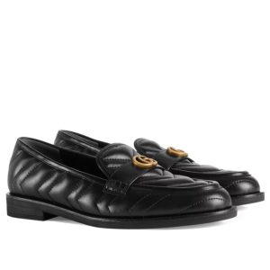 G.U.C.C Women's Loafer, Double G monogram, luxury footwear, chevron matelasse leather.