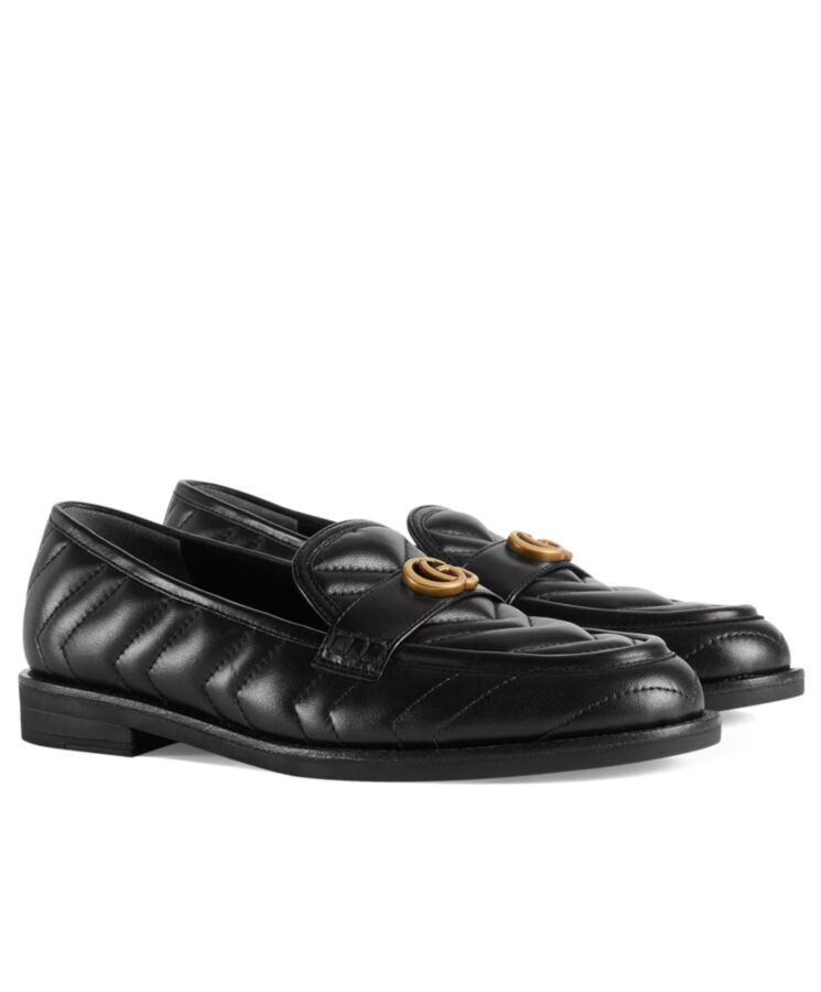 G.U.C.C Women's Loafer, Double G monogram, luxury footwear, chevron matelasse leather.