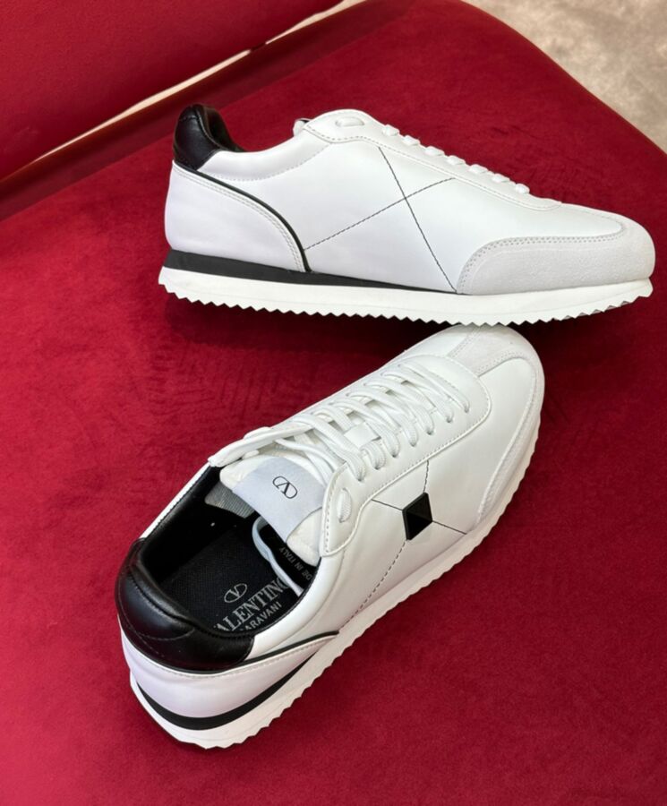 Valen.tino Unisex Stud Around Low-Top Calfskin And Nappa Leather Trainer