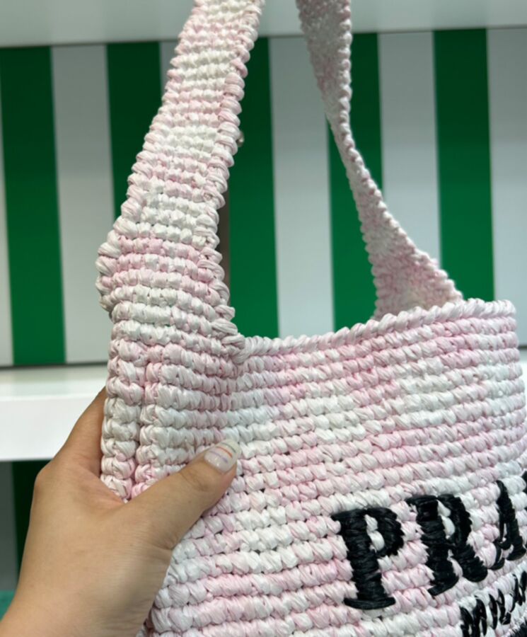 Pra.-da Crochet Tote Bag 1BC182 Pink