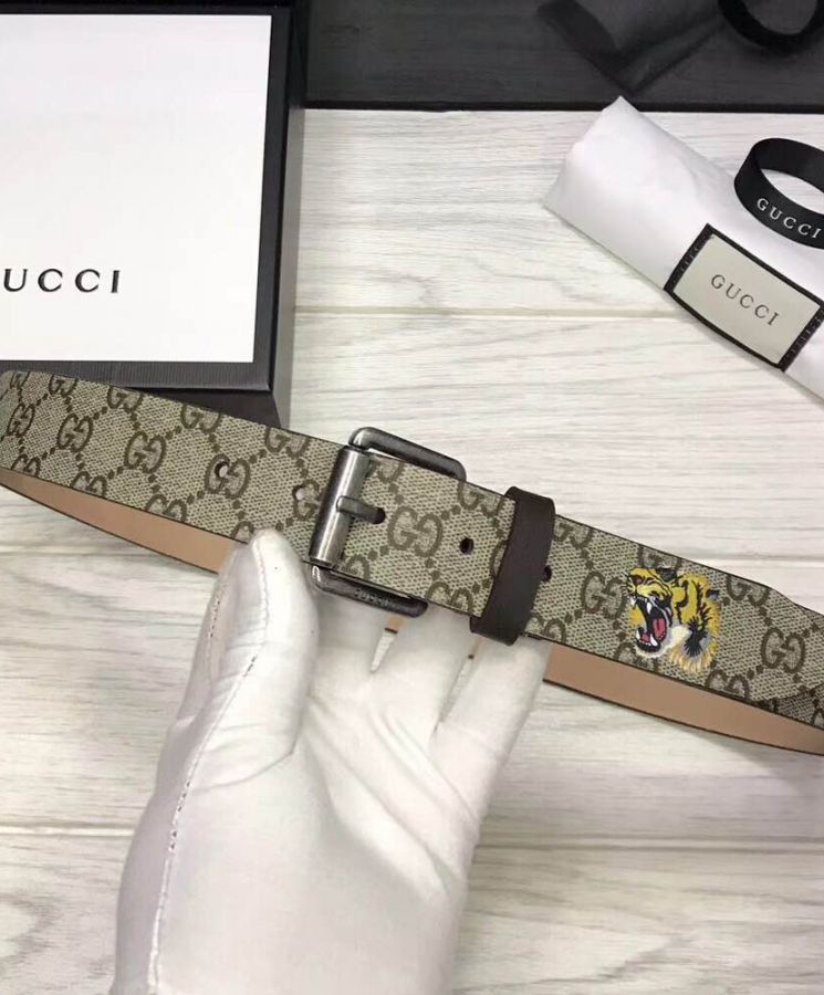 G.U.C.C Tiger print GG Supreme belt Coffee