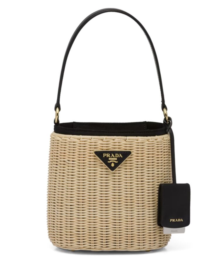 Pra.-da Wicker And Canvas Bucket Bag 1BE062 Black