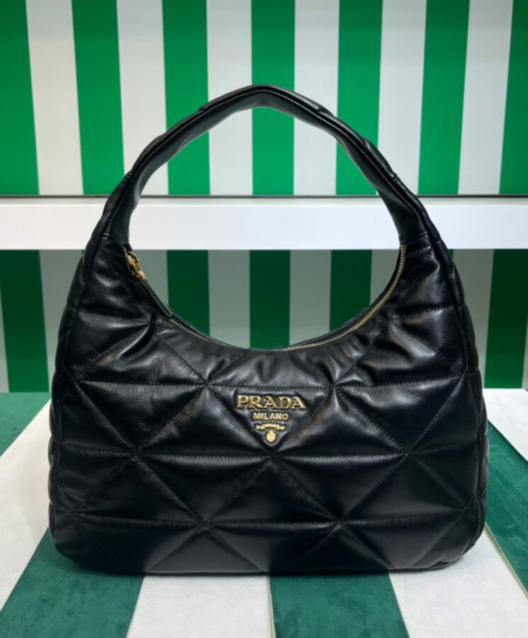 Pra.-da Large, Topstitched, Nappa-Leather Bag, 1BC183 Black, Iconic Pra.-da Shape