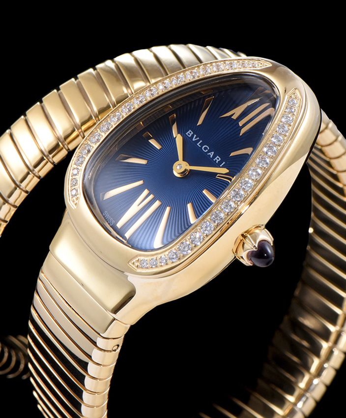 Bvl.gar 18ct gold and diamond watch Blue