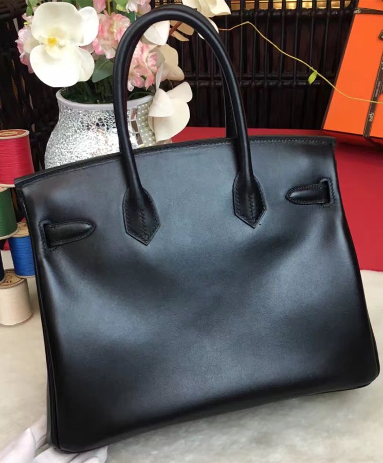 Her..mes Birkin bag 30 Box calf leather Black