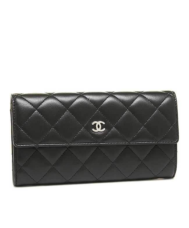 Cha.nel Rectangle Quilted Wallet in Lambskin Black