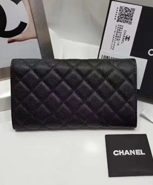 Cha.nel Quilted Flap Wallet in Caviar Black