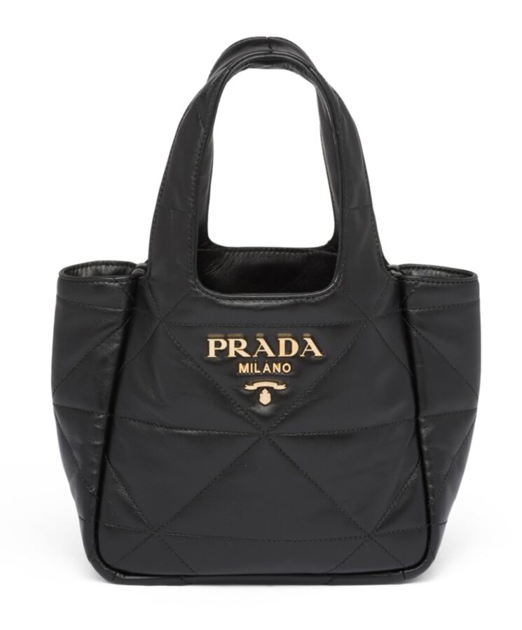 Pra.-da Small Nappa-leather Tote Bag With Topstitching 1BG451 Black