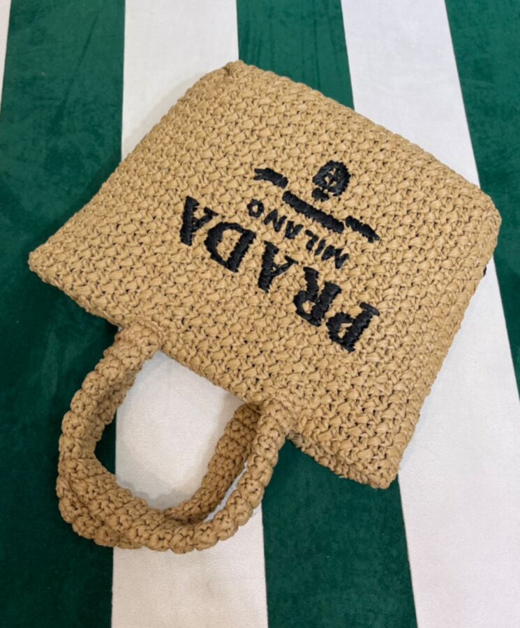 Pra.-da Small Raffia Tote Bag Apricot