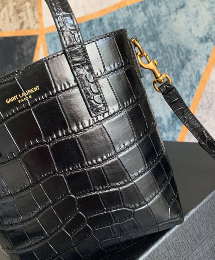 Saint.Lau.rent Paris, Mini Toy Shopping Bag, Crocodile-Embossed Leather, Black Leather Bag, Luxury Accessory