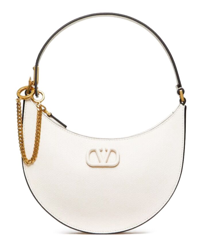 Valen.tino Logo Signature Mini Hobo Bag In Shiny Calfskin