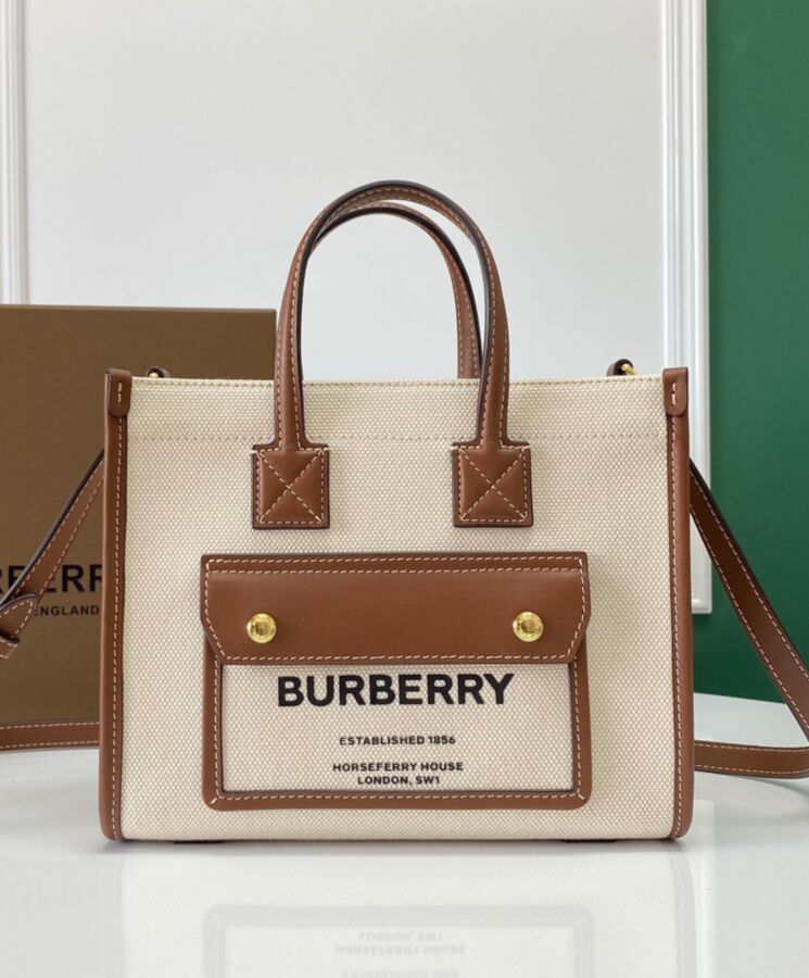 Bur.berri Two-tone Canvas And Leather Mini Freya Tote