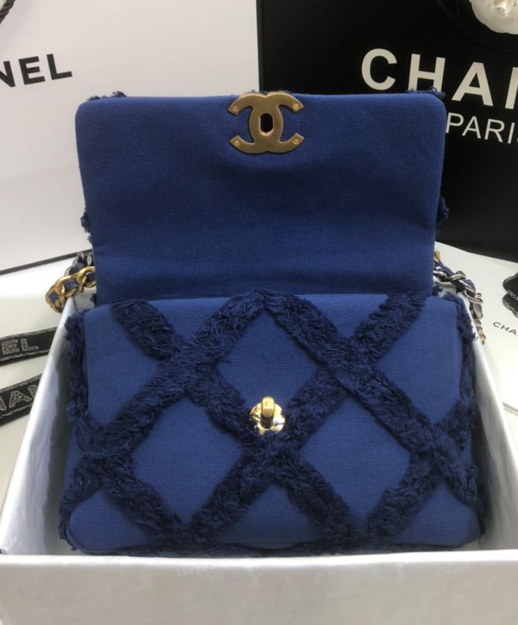 Cha.nel 19 Flap Bag AS1160 Dark Blue