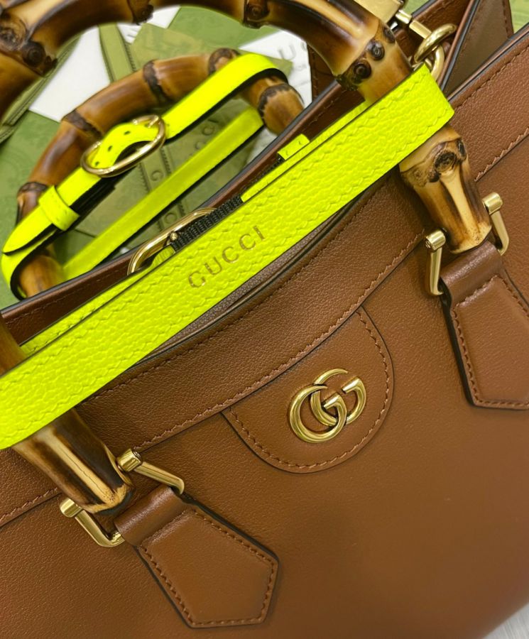 G.U.C.C Diana Small, Luxury Handbag, Bamboo Handles, Double G Hardware, Neon Bands