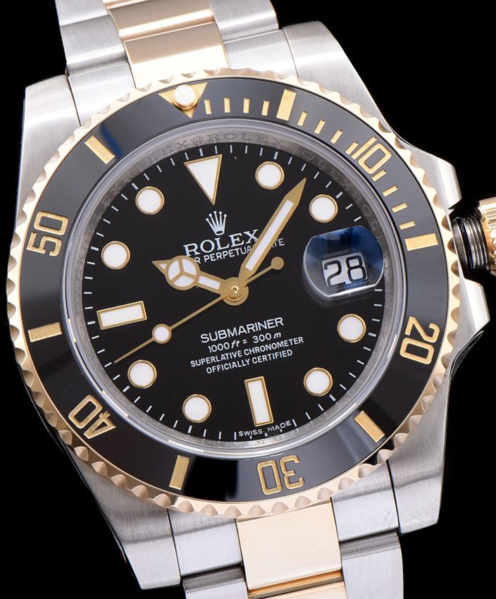 Ro.le.x Submariner Two Tone Oyster Perpetual Watch Black