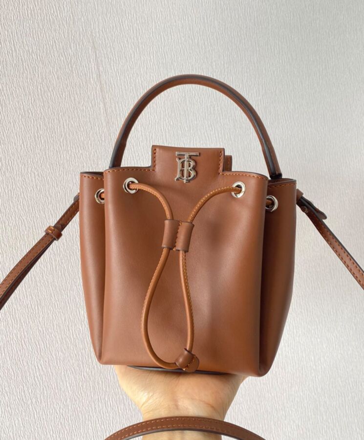 Bur.berri Monogram Motif Leather Bucket Bag