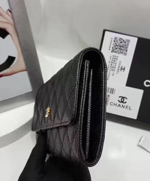 Cha.nel Quilted Flap Wallet in Caviar Black