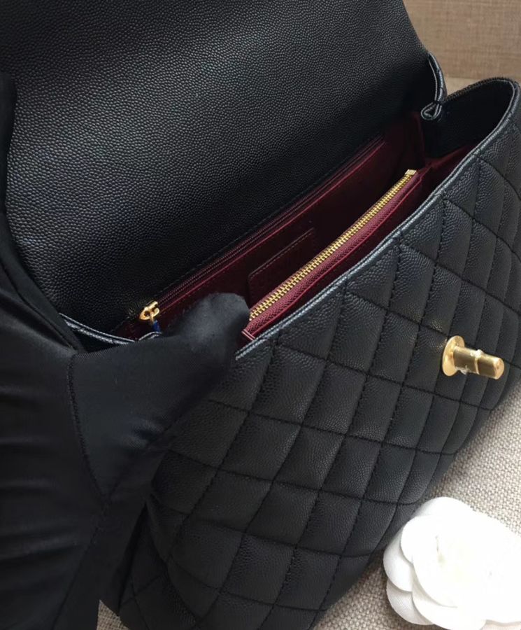 Cha.nel Flap Bag, Grained Calfskin Bag, Luxury Handbag, A92991 Black, Cha.nel Top Handle Bag