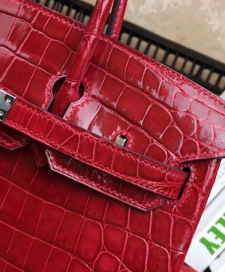 "Her..mes Birkin 25, Luxury Handbag, Crocodile Leather, Red Handbag, Designer Handbag"